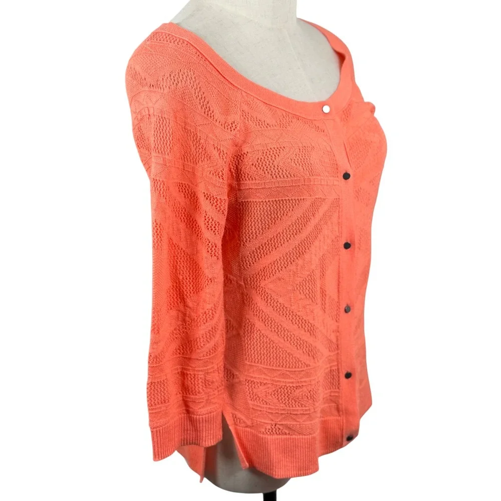 American Eagle M Cardigan Coral Orange Pointelle Diamond Open Knit‎ Retro 2012